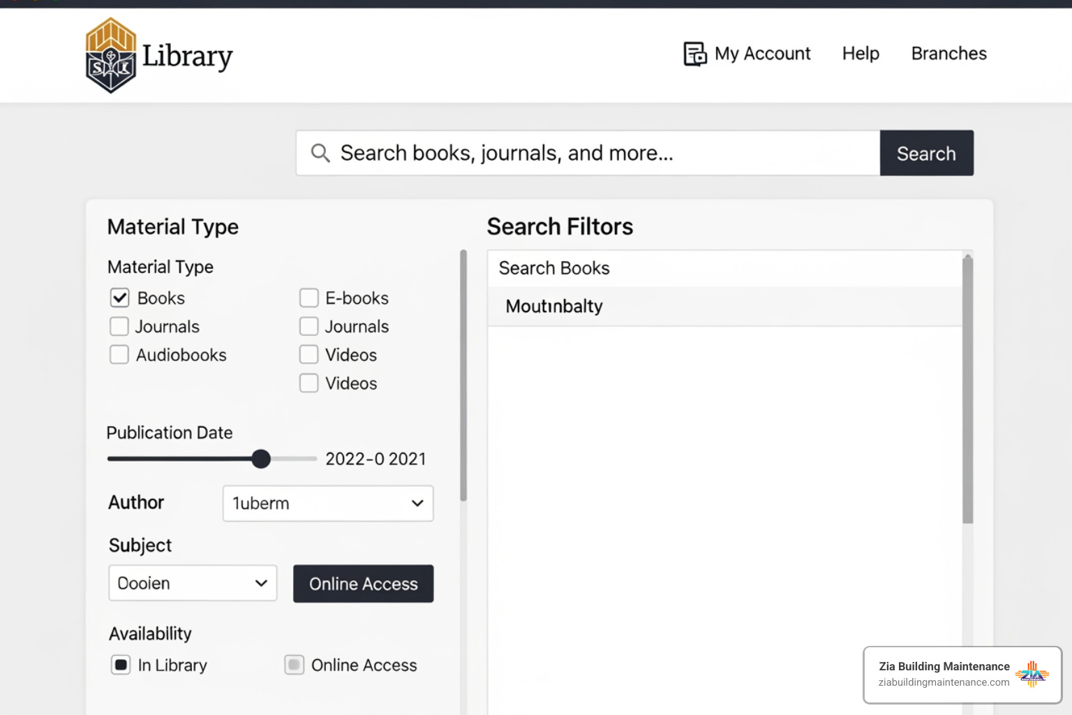 The library search interface showing the search bar and filter options The library search interface showing the search bar and filter options