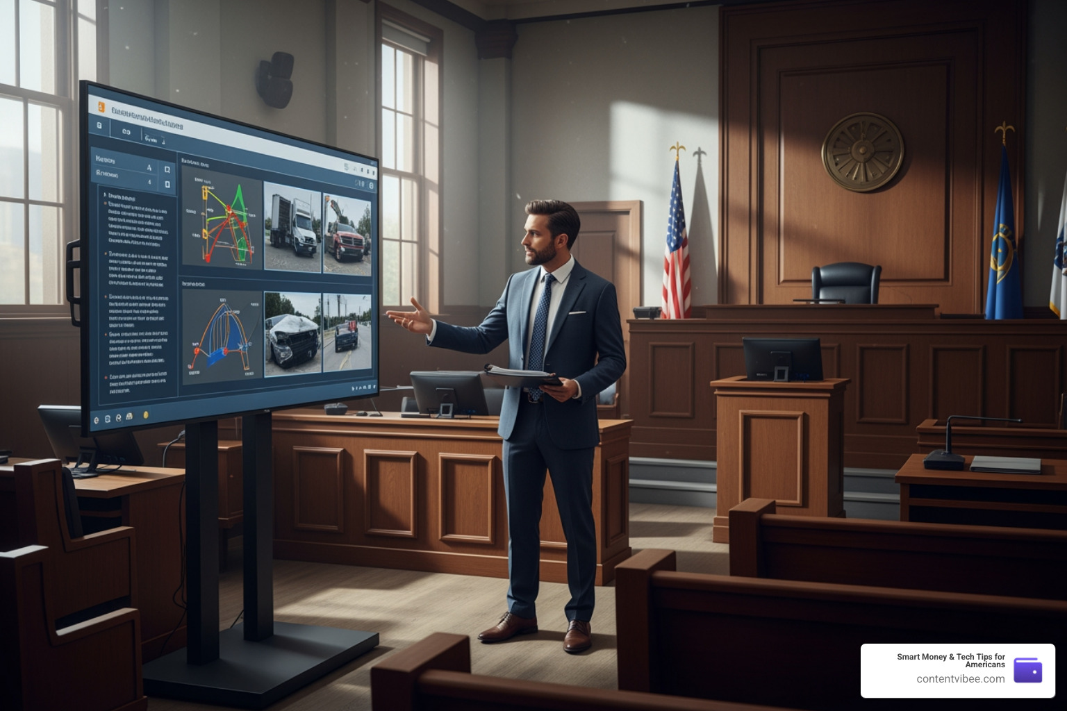 Lawyer presenting evidence in a courtroom trial