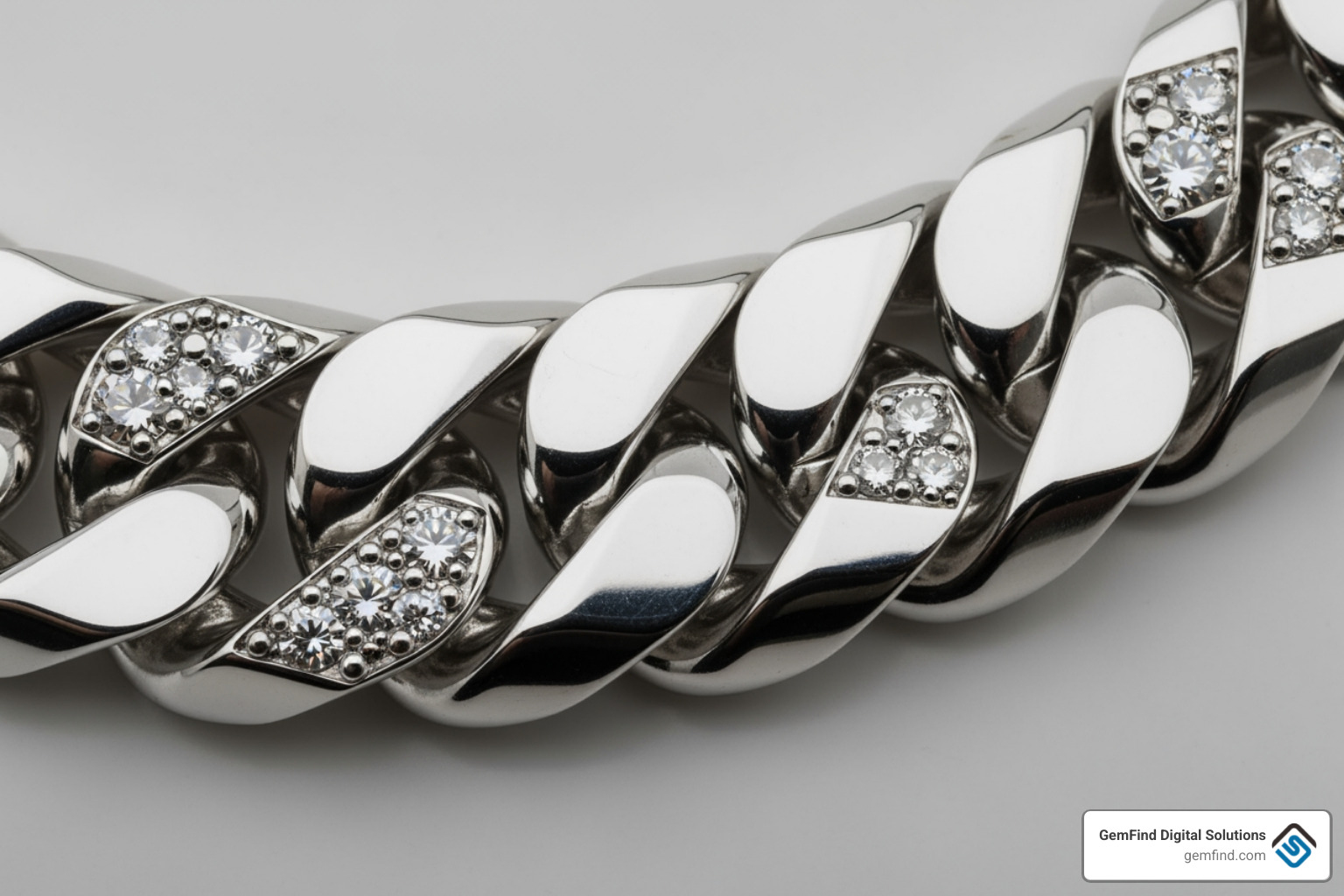 diamond cut cuban link chain high polish close up