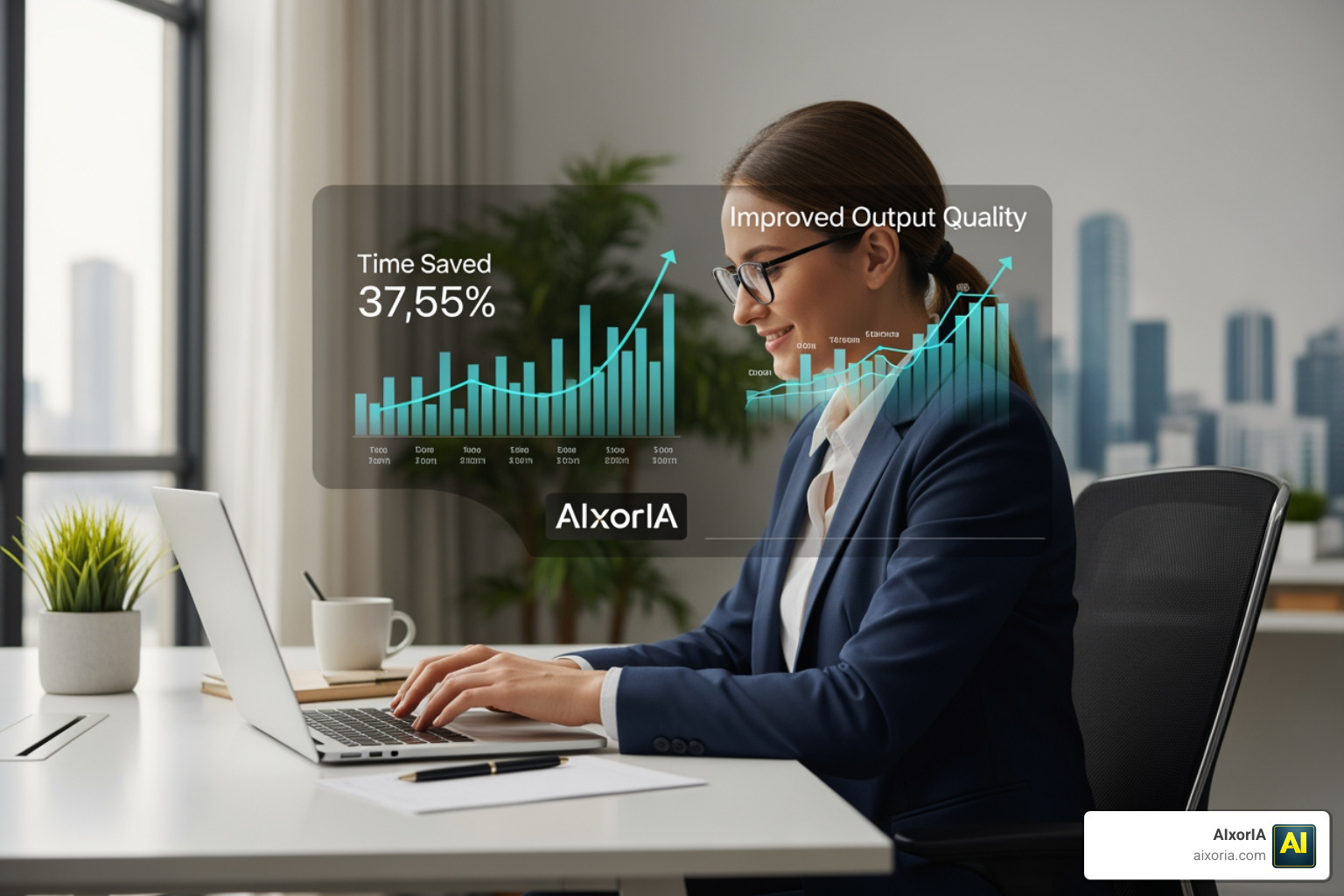 Productivity growth metrics showing time saved vs. output quality with AI tools
