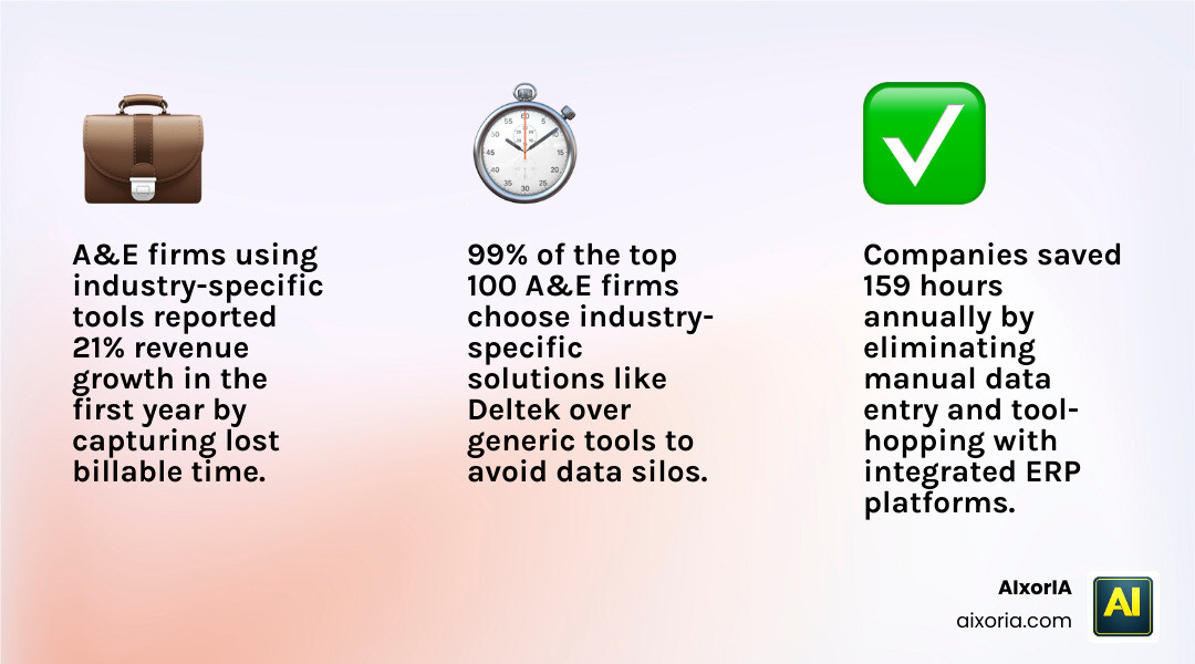 infographic showing 21% revenue growth and 159 hours saved via integrated engineering ERP infographic