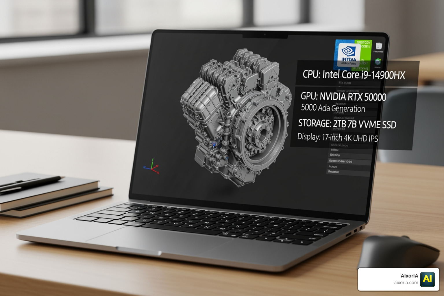 Modern laptop showing hardware requirements for heavy 3D rendering