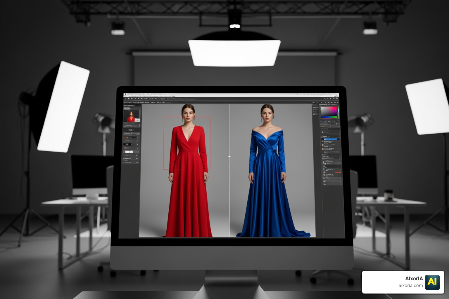 A virtual fashion model being edited in real-time to swap outfits A virtual fashion model being edited in real-time to swap outfits