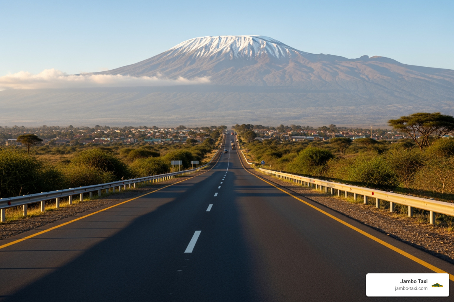 A view of the smooth A23 highway leading toward the town of Moshi