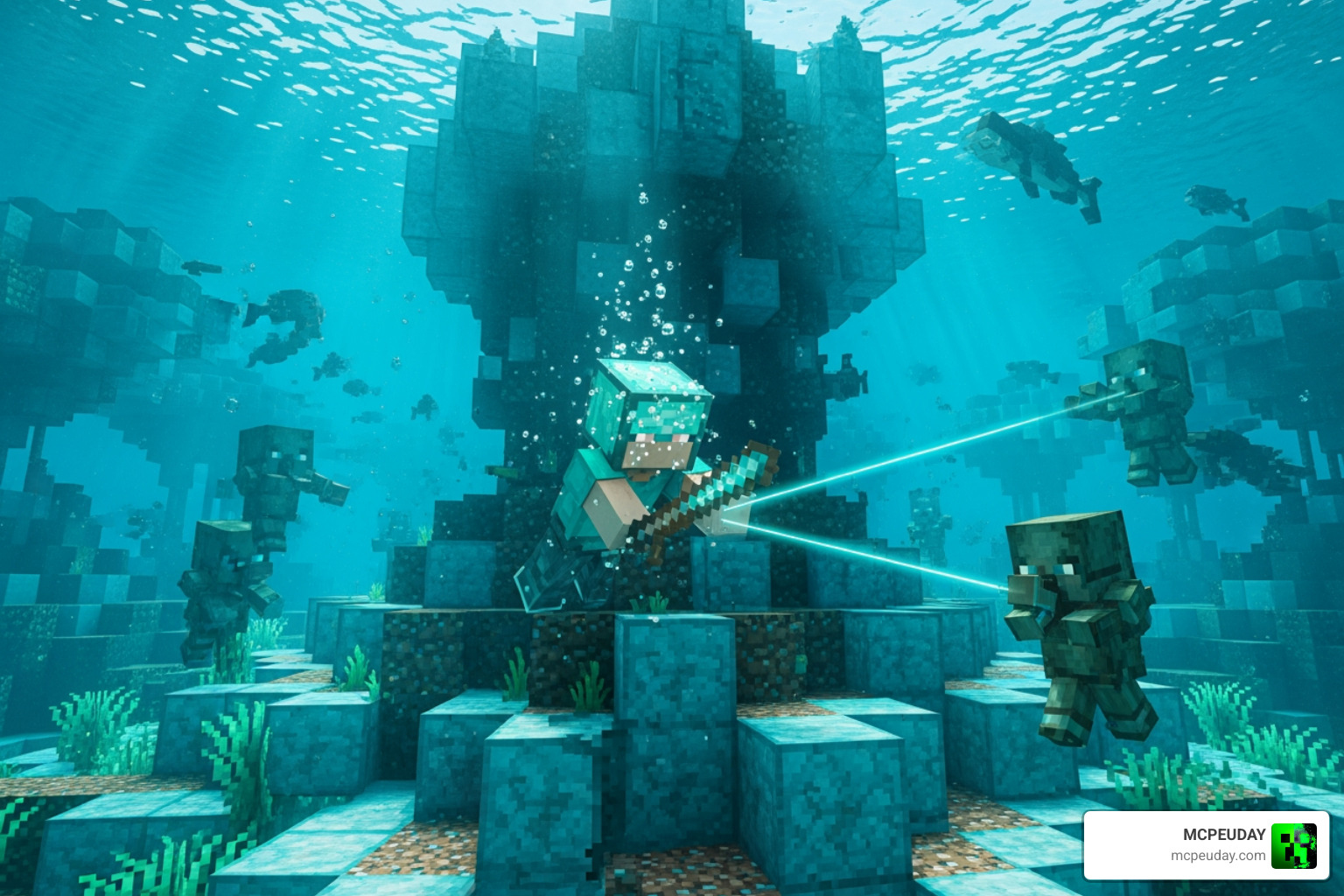 Aqua Affinity Minecraft underwater mining Ocean Monument prismarine