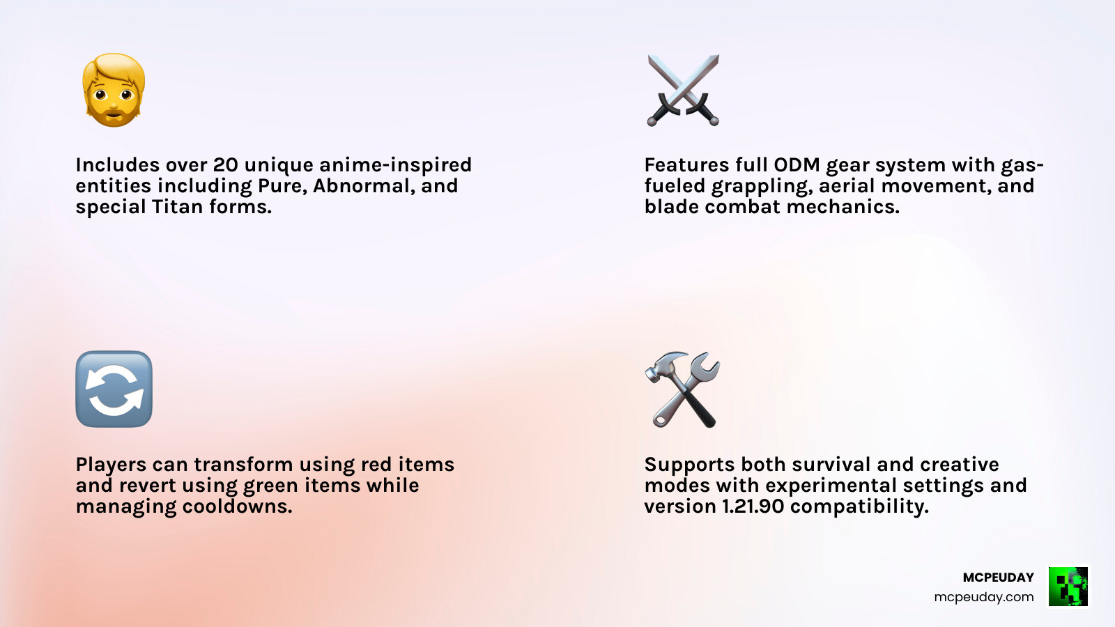 Titan Craft Addon basics infographic: features, Titan types, ODM gear, installation steps for MCPE 1.21 infographic Titan Craft Addon basics infographic: features, Titan types, ODM gear, installation steps for MCPE 1.21 infographic