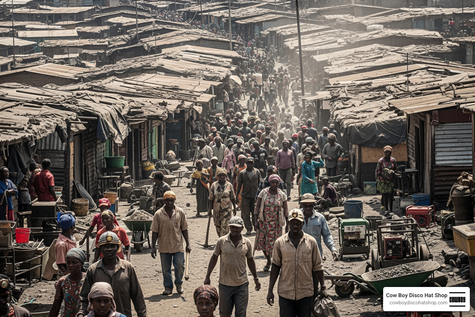 Crowded mining town in Ituri Province, DRC