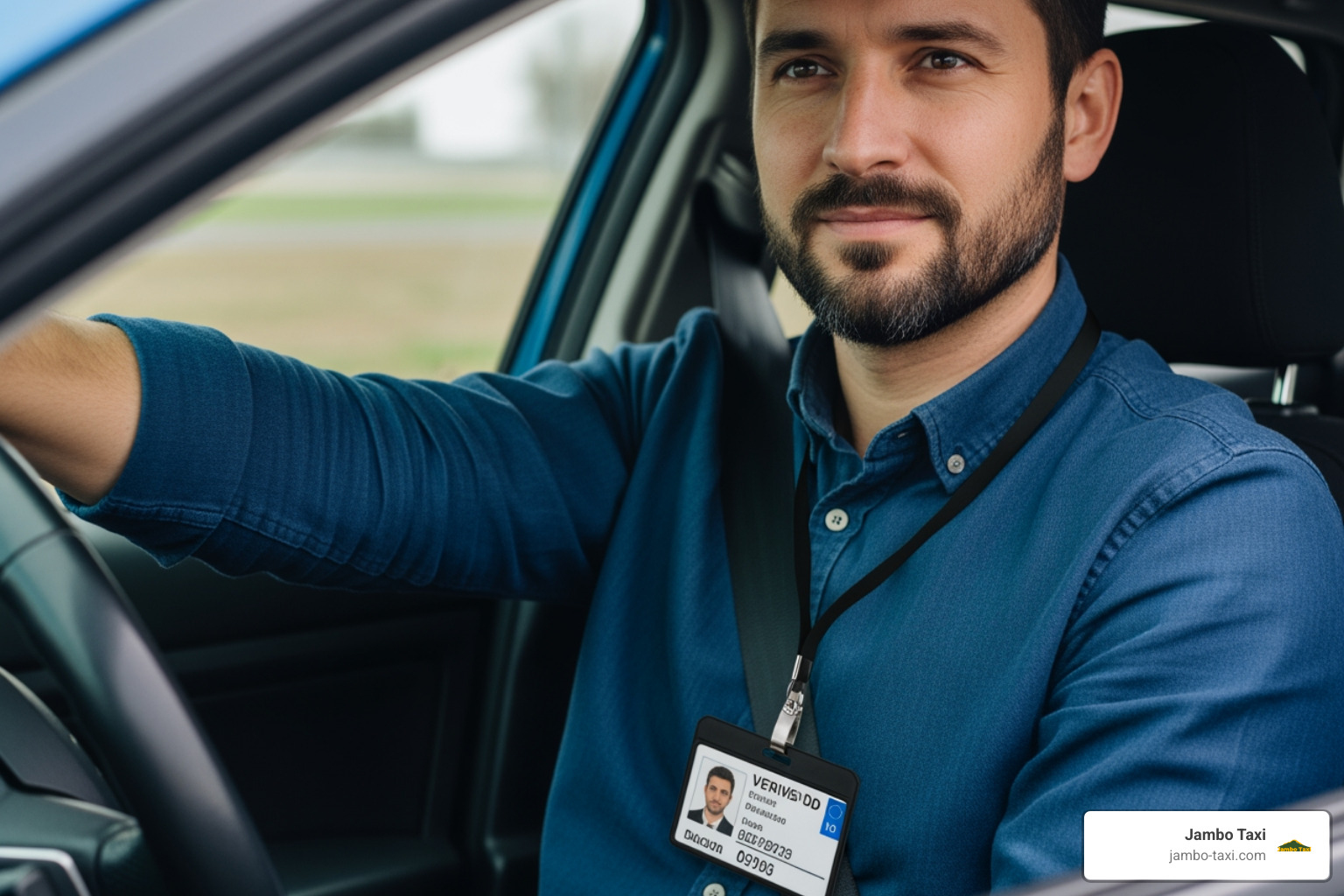 Driver displaying a valid ID badge with photo and licence number Driver displaying a valid ID badge with photo and licence number