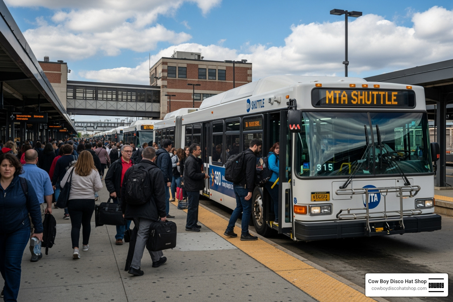 MTA shuttle bus at Hicksville station during LIRR strike