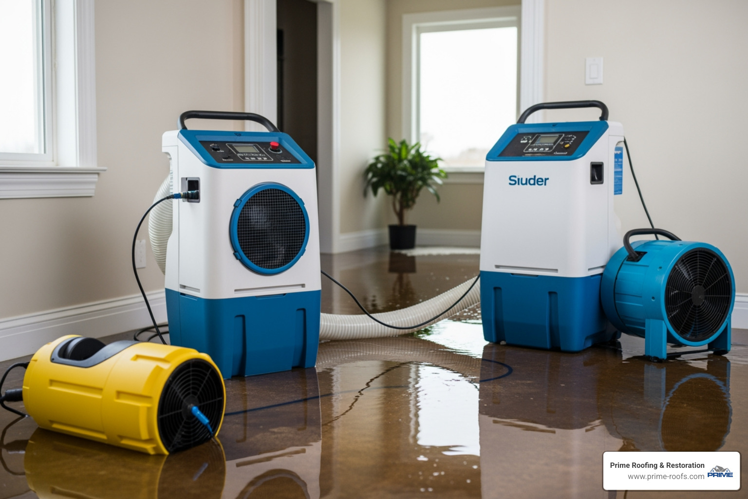 professional drying equipment in a flooded room