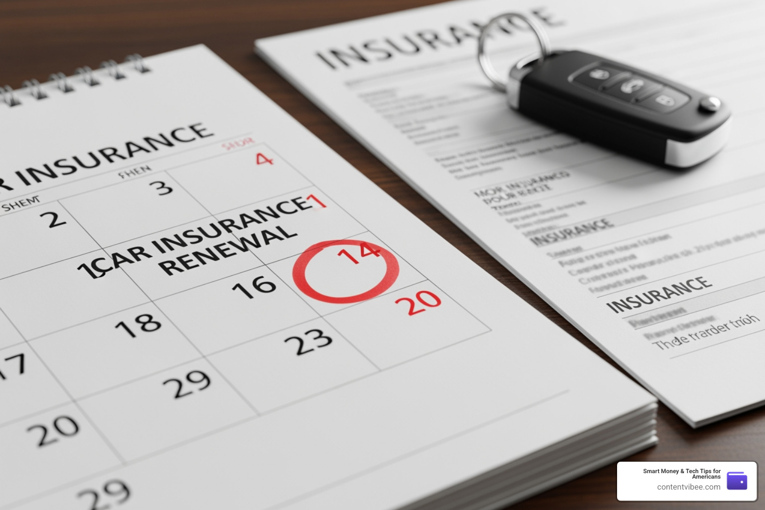 calendar marking a car insurance policy renewal date