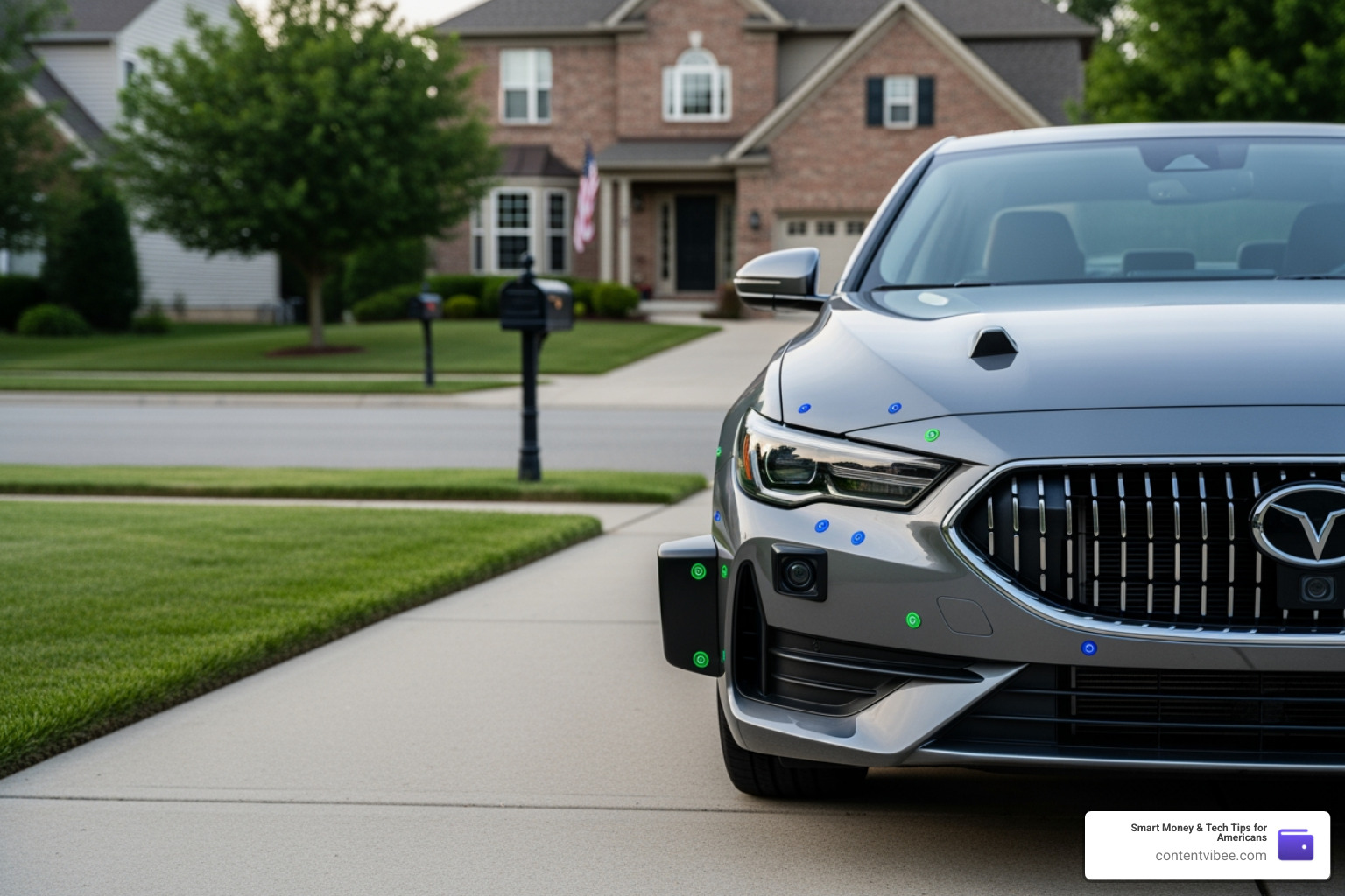 modern vehicle with advanced safety sensors and cameras