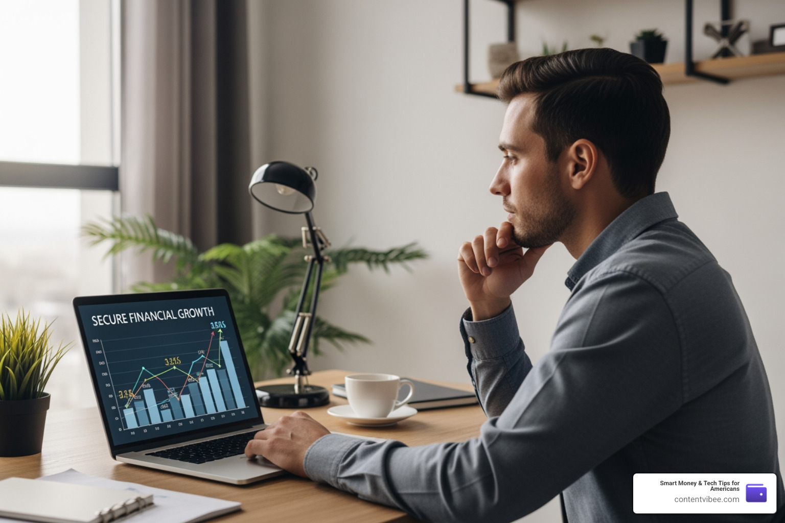 A person looking at a secure financial growth chart representing a stable future
