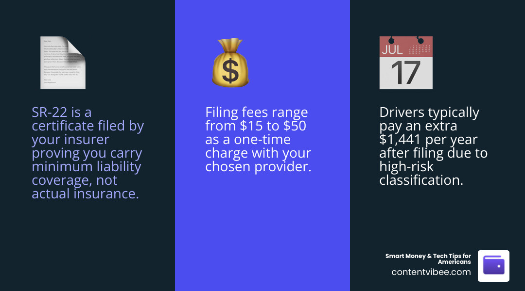 SR-22 filing process infographic showing certificate, insurer, DMV, and driver steps infographic