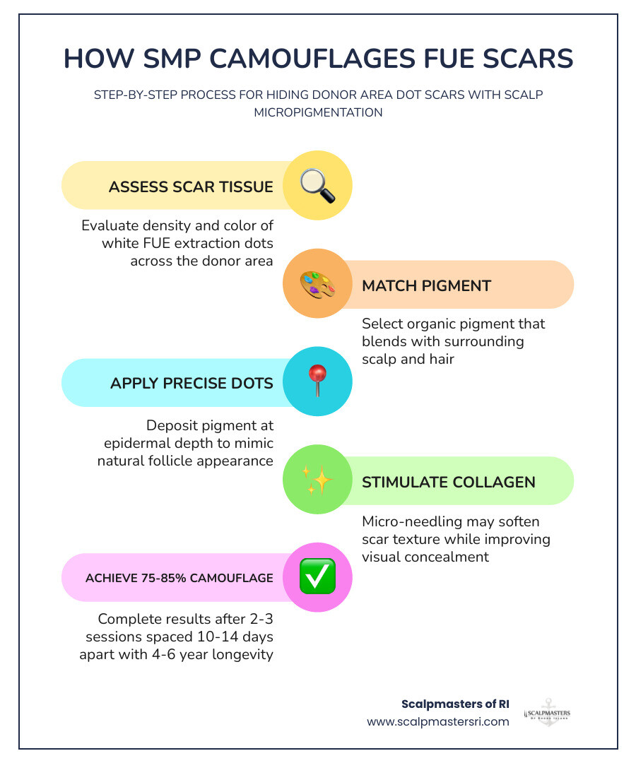 Infographic: SMP for FUE Scars — How It Works, Sessions Needed, Results, and Longevity infographic Infographic: SMP for FUE Scars — How It Works, Sessions Needed, Results, and Longevity infographic