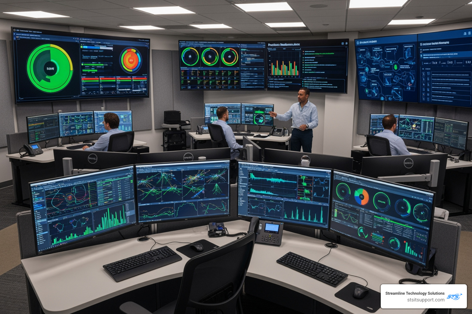 AI-driven IT dashboard showing real-time network health and predictive maintenance alerts AI-driven IT dashboard showing real-time network health and predictive maintenance alerts