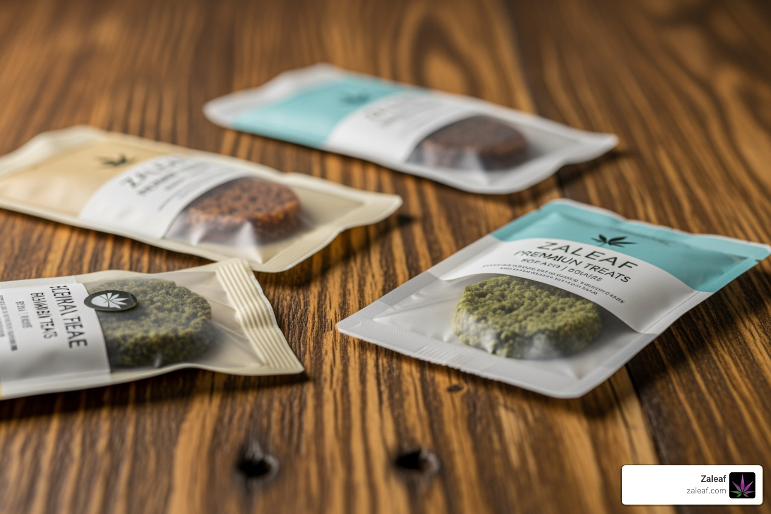 artisanal cannabis treats in discrete packaging on a wooden table