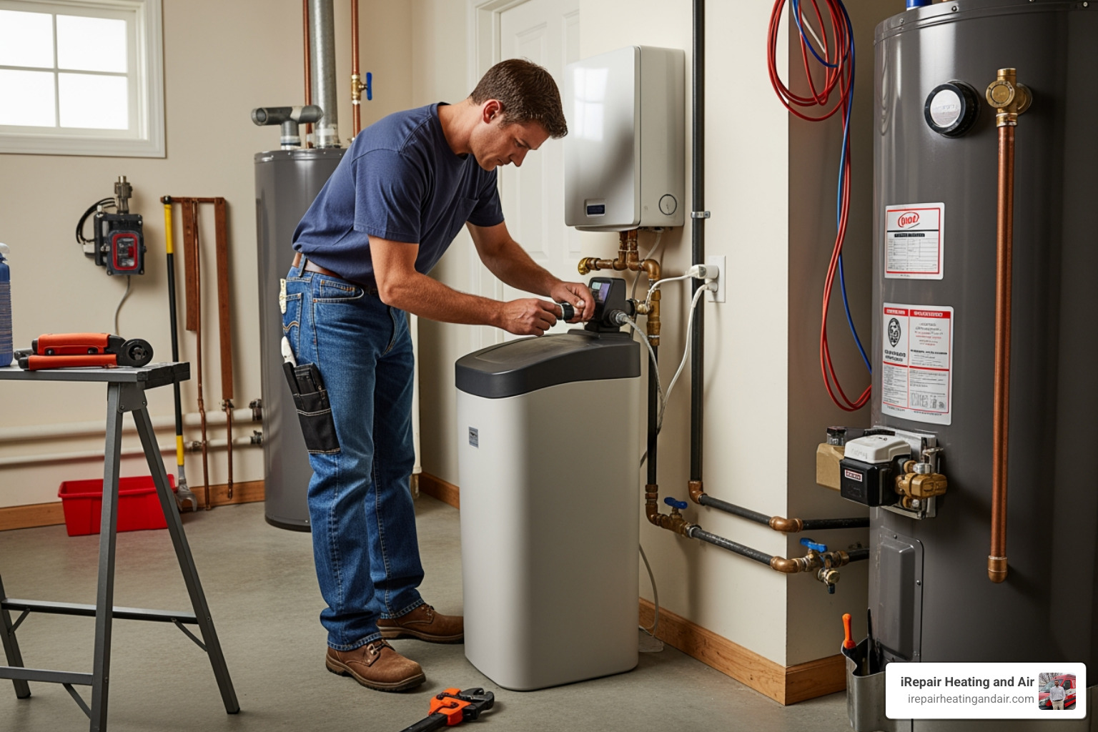 plumber installing whole house water softener near main line plumber installing whole house water softener near main line
