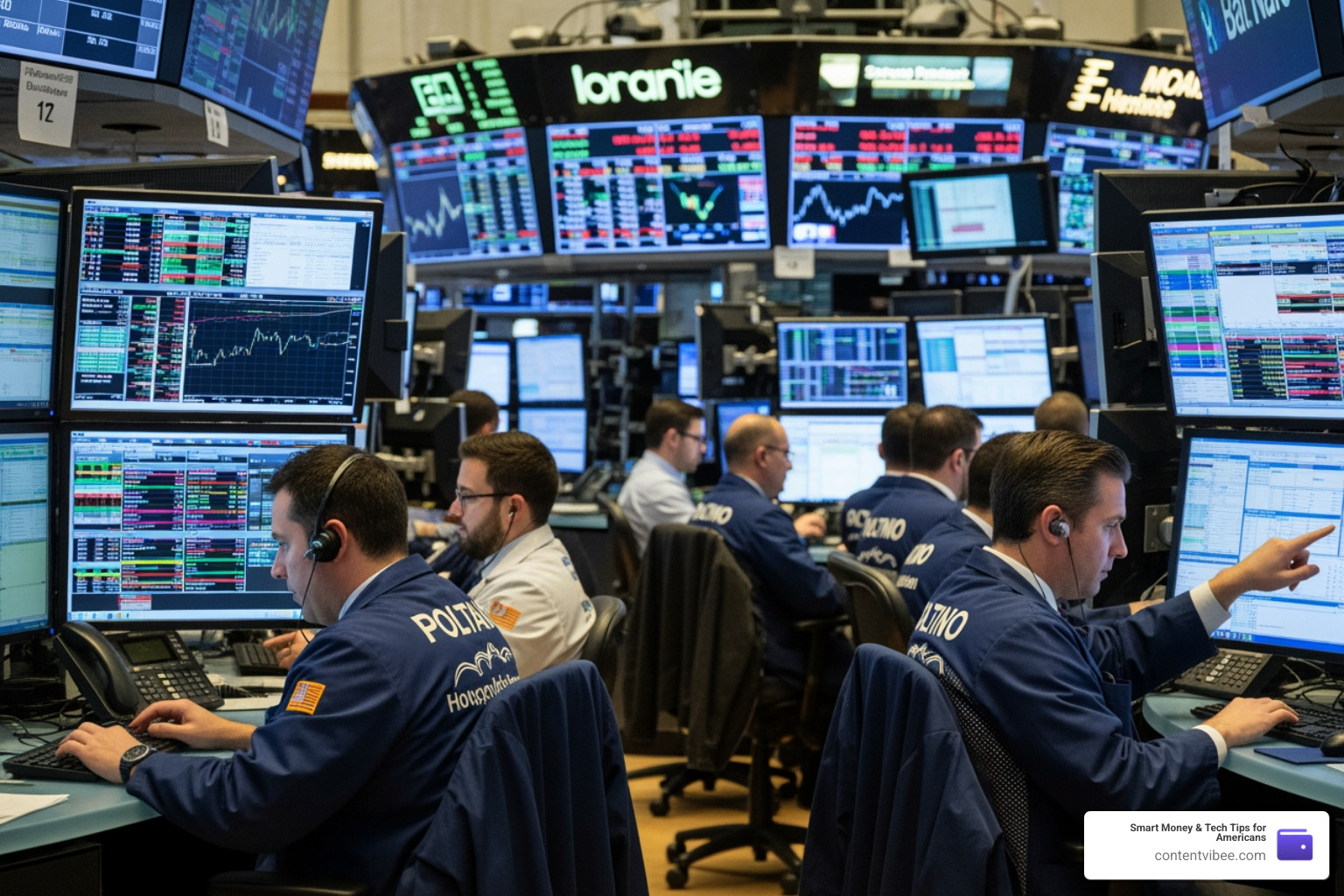 Stock market trading floor representing online trading volume