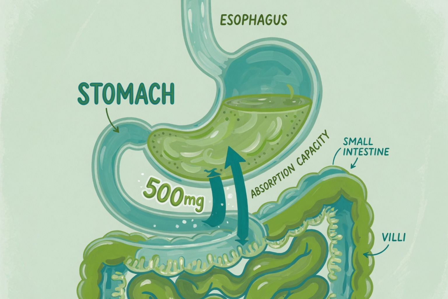 illustrating the 500mg absorption threshold in the small intestine