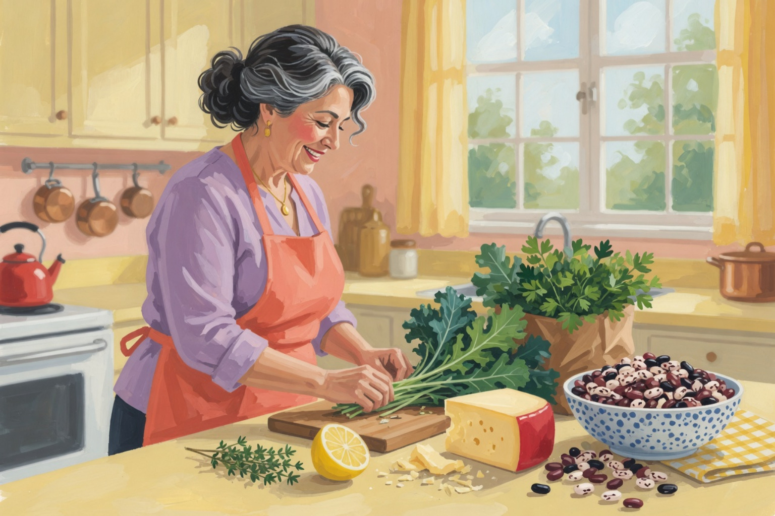 Calcium-rich foods including leafy greens, dairy, fish, and nuts arranged for a bone-healthy diet