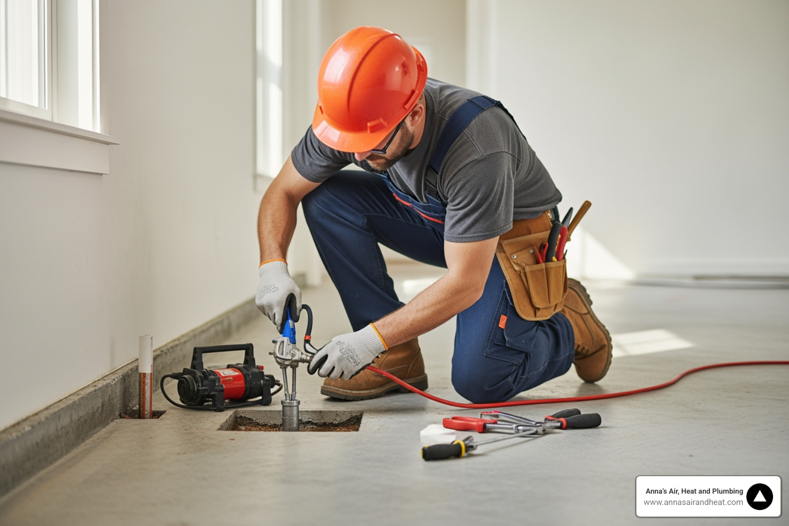 technician performing a slab leak repair on a concrete foundation technician performing a slab leak repair on a concrete foundation