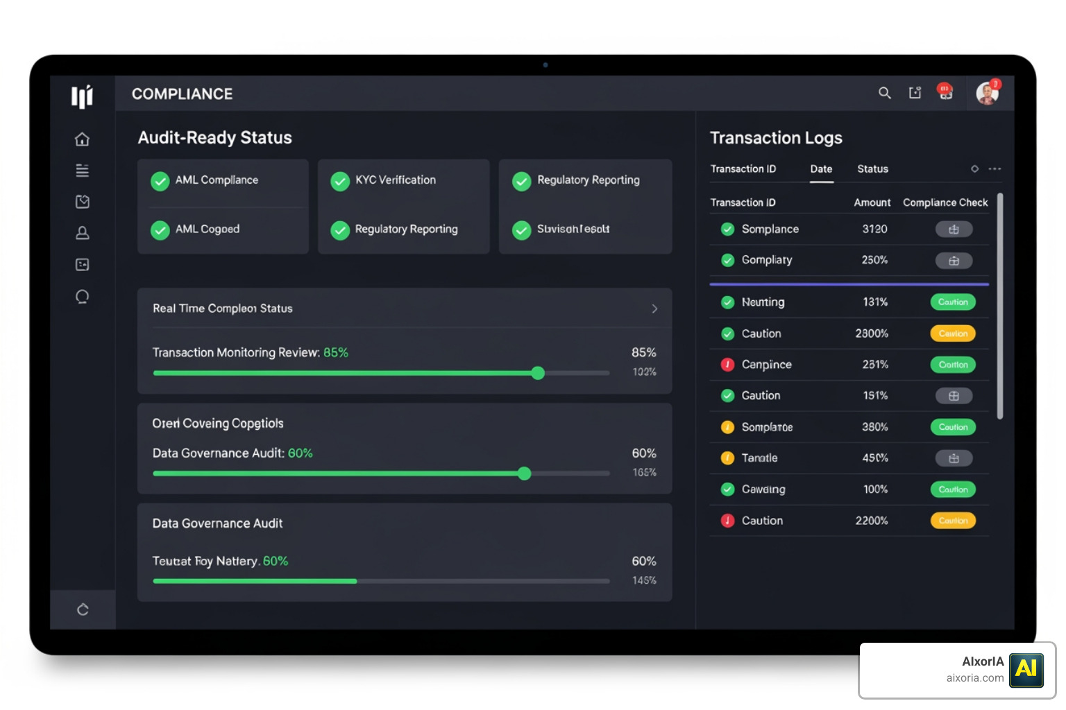 Compliance reporting dashboard showing audit-ready status