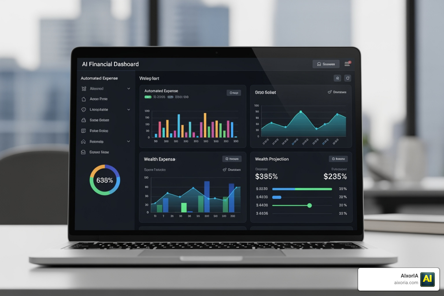modern ai financial dashboard showing automated expense tracking and wealth projections