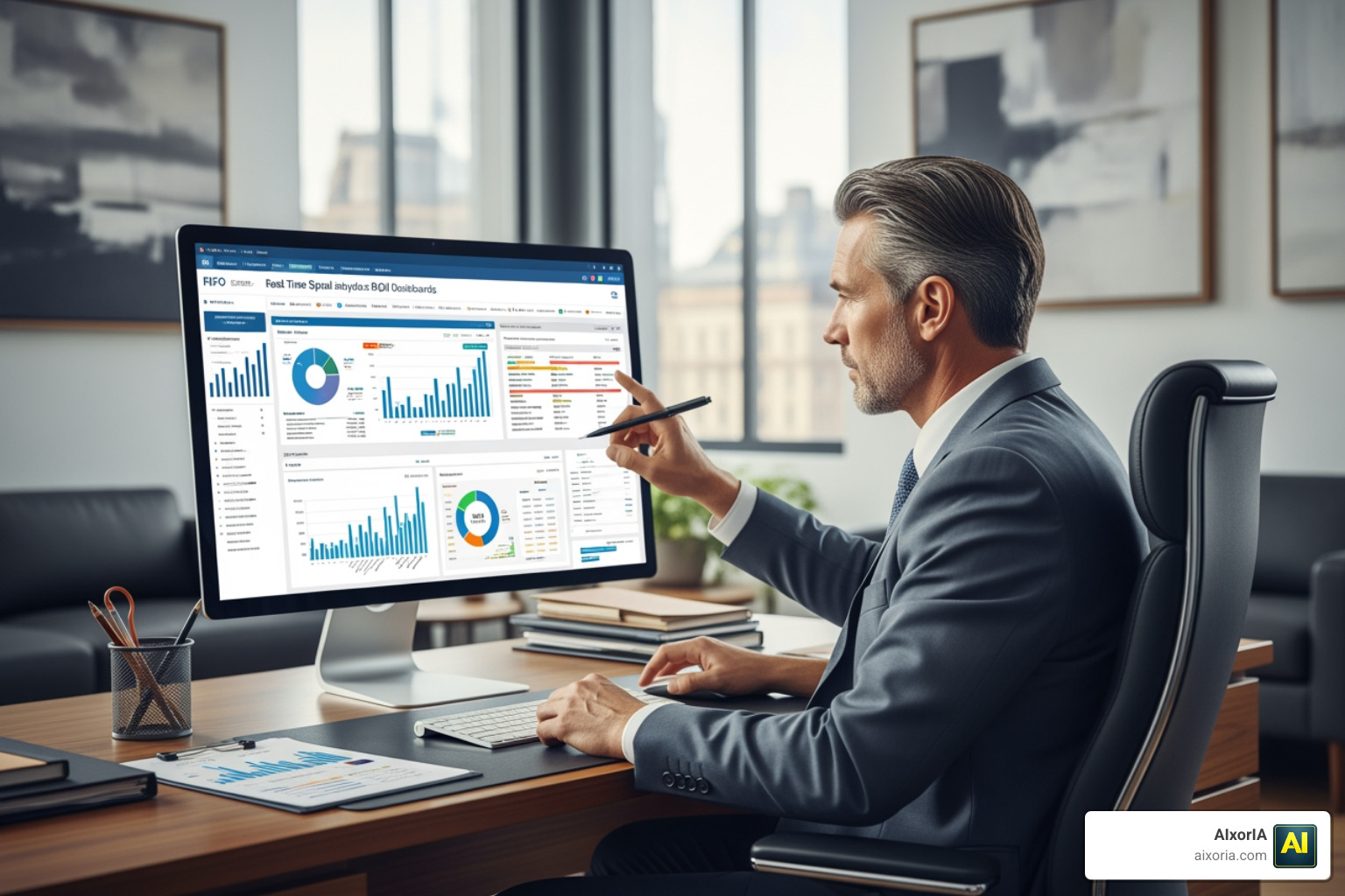 CFO reviewing real-time spend analytics and ROI dashboards