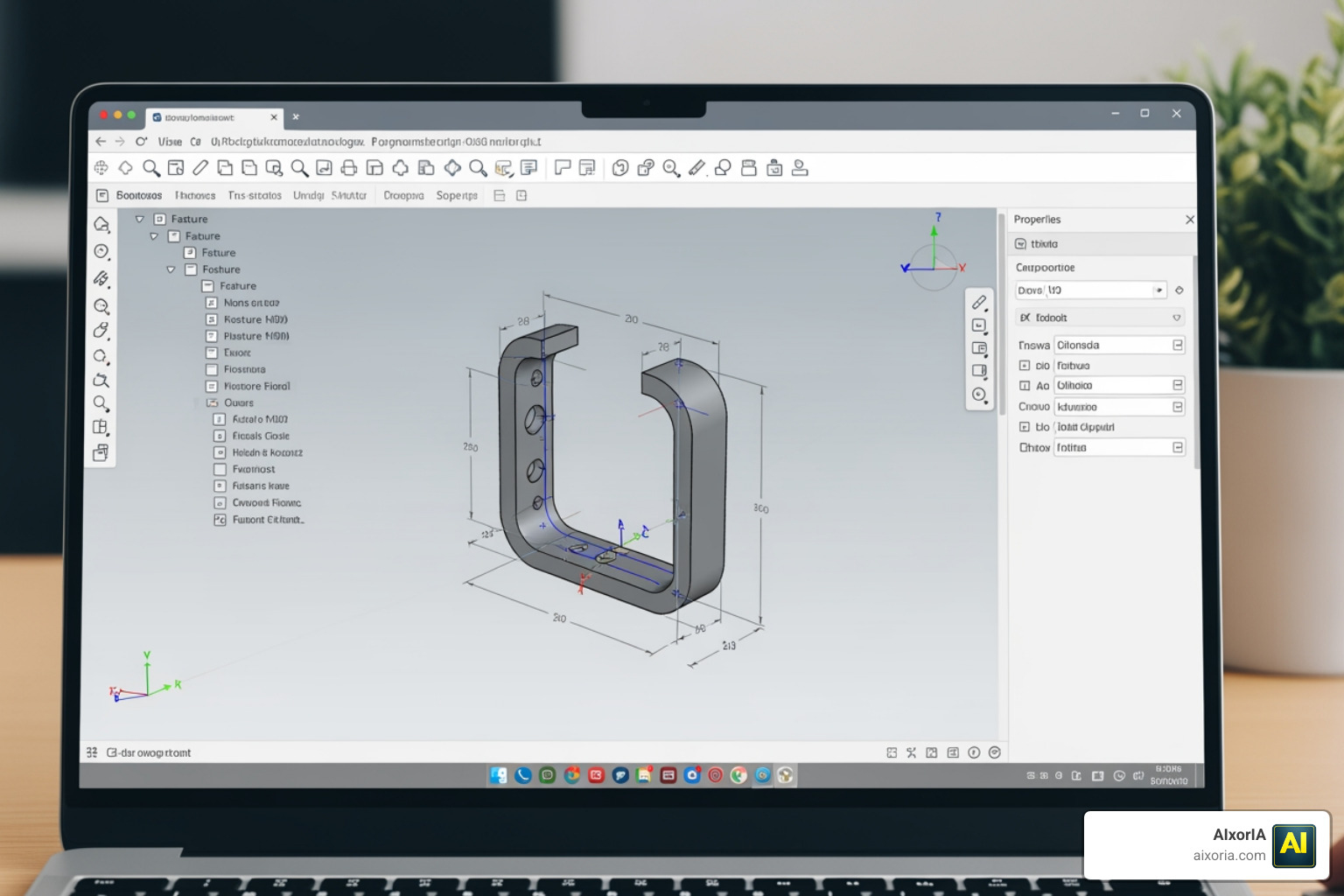 Simple 3D model of a bracket being designed in a browser-based CAD interface