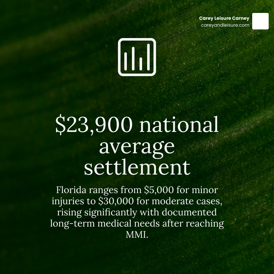 infographic showing average Florida car accident settlement ranges by injury type infographic