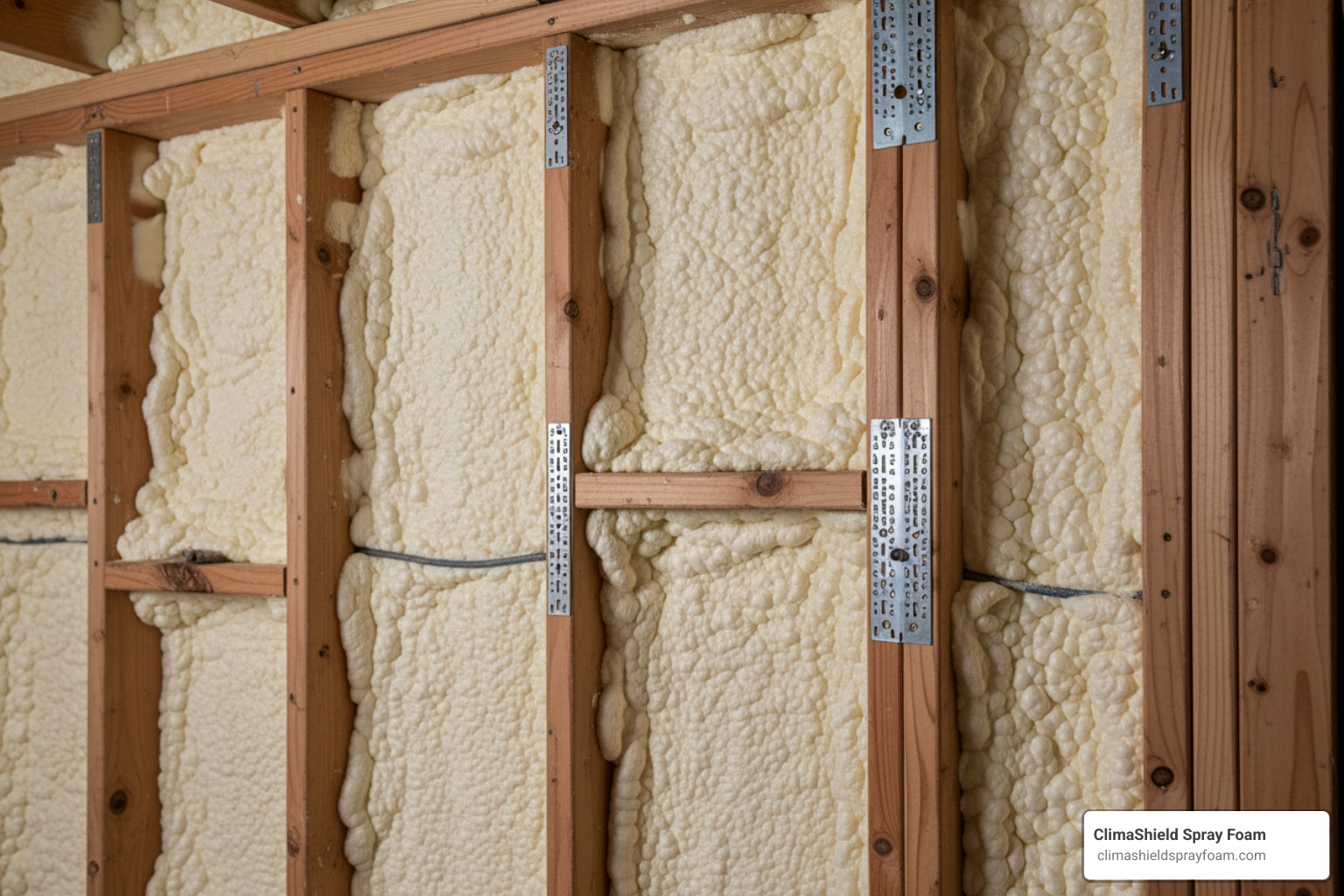 Reinforced wall cavity with cured closed cell spray foam