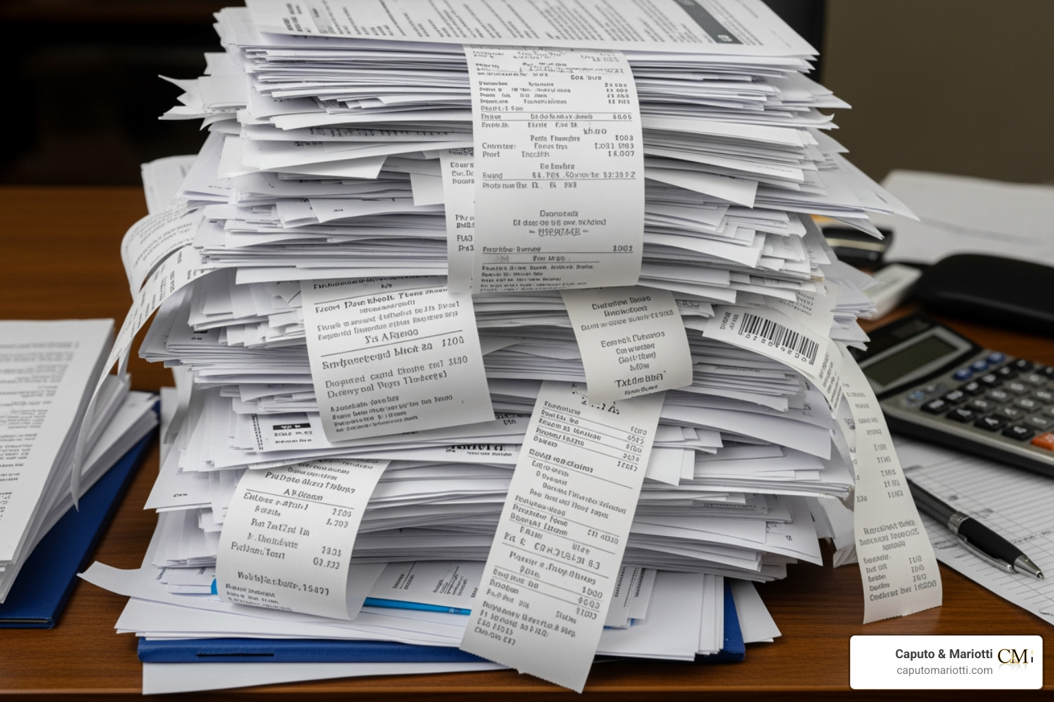 A stack of medical bills and financial records showing the economic impact of a motorcycle crash A stack of medical bills and financial records showing the economic impact of a motorcycle crash