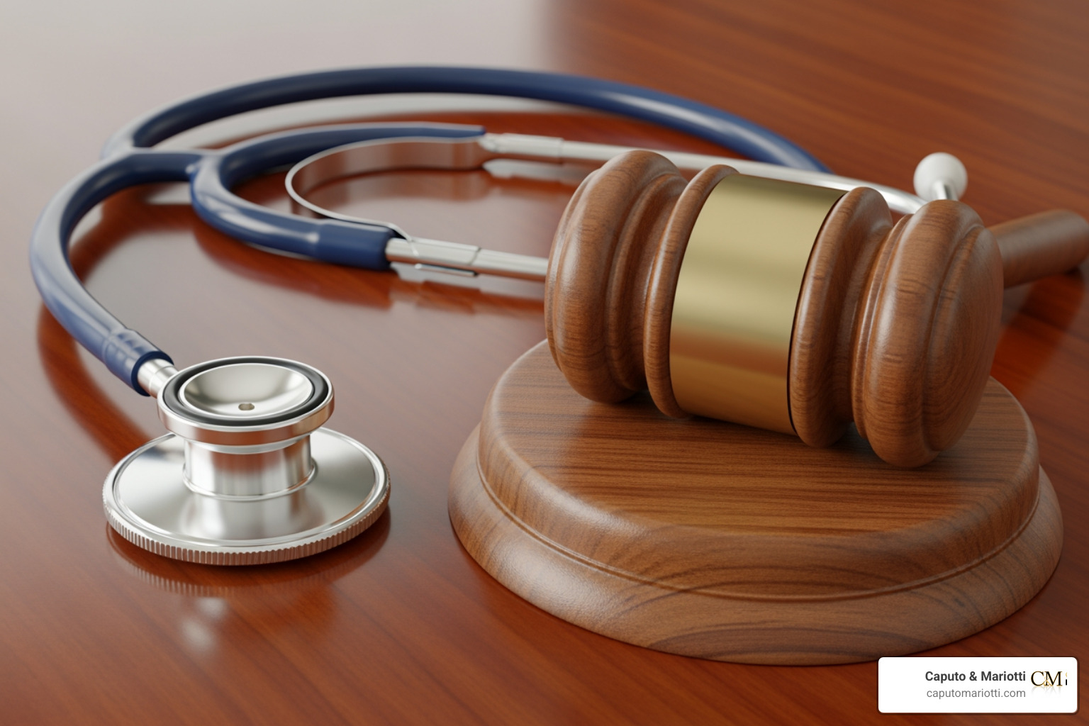 A wooden gavel resting next to a medical stethoscope A wooden gavel resting next to a medical stethoscope