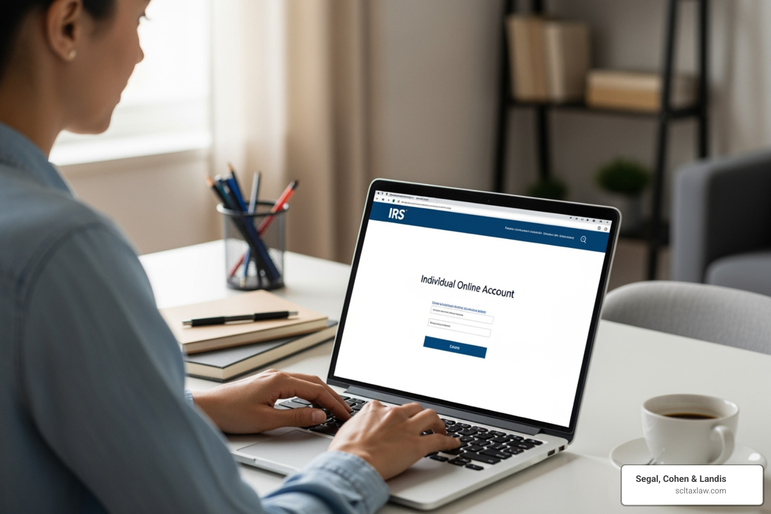 A taxpayer using a laptop to securely log into their IRS Individual Online Account