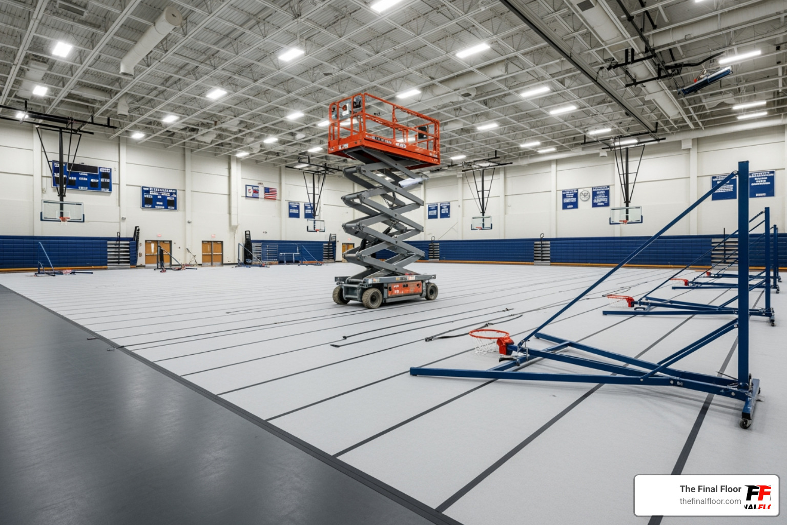 heavy equipment on a protected gym floor
