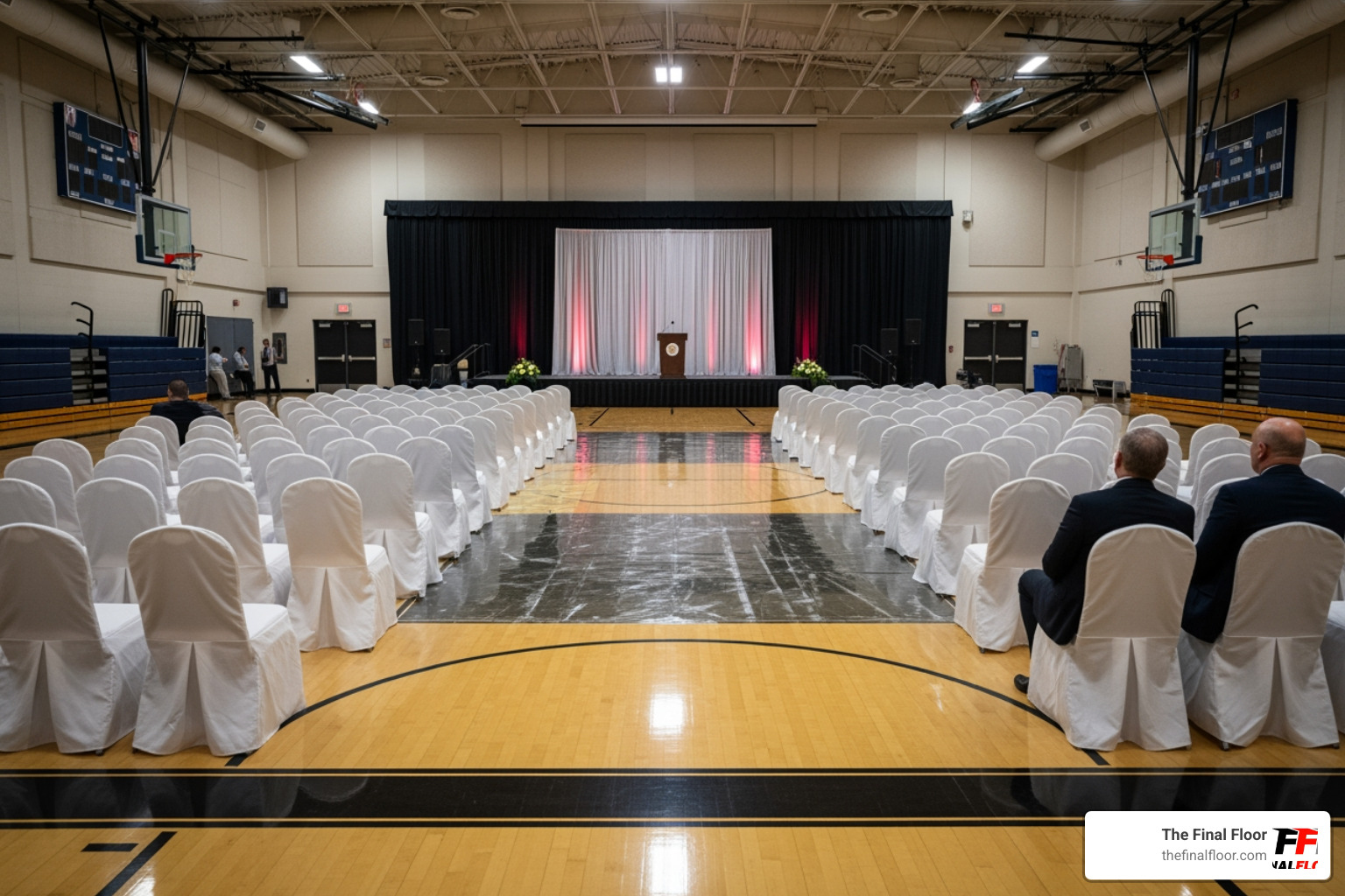 community center hosting a formal event on a sports floor