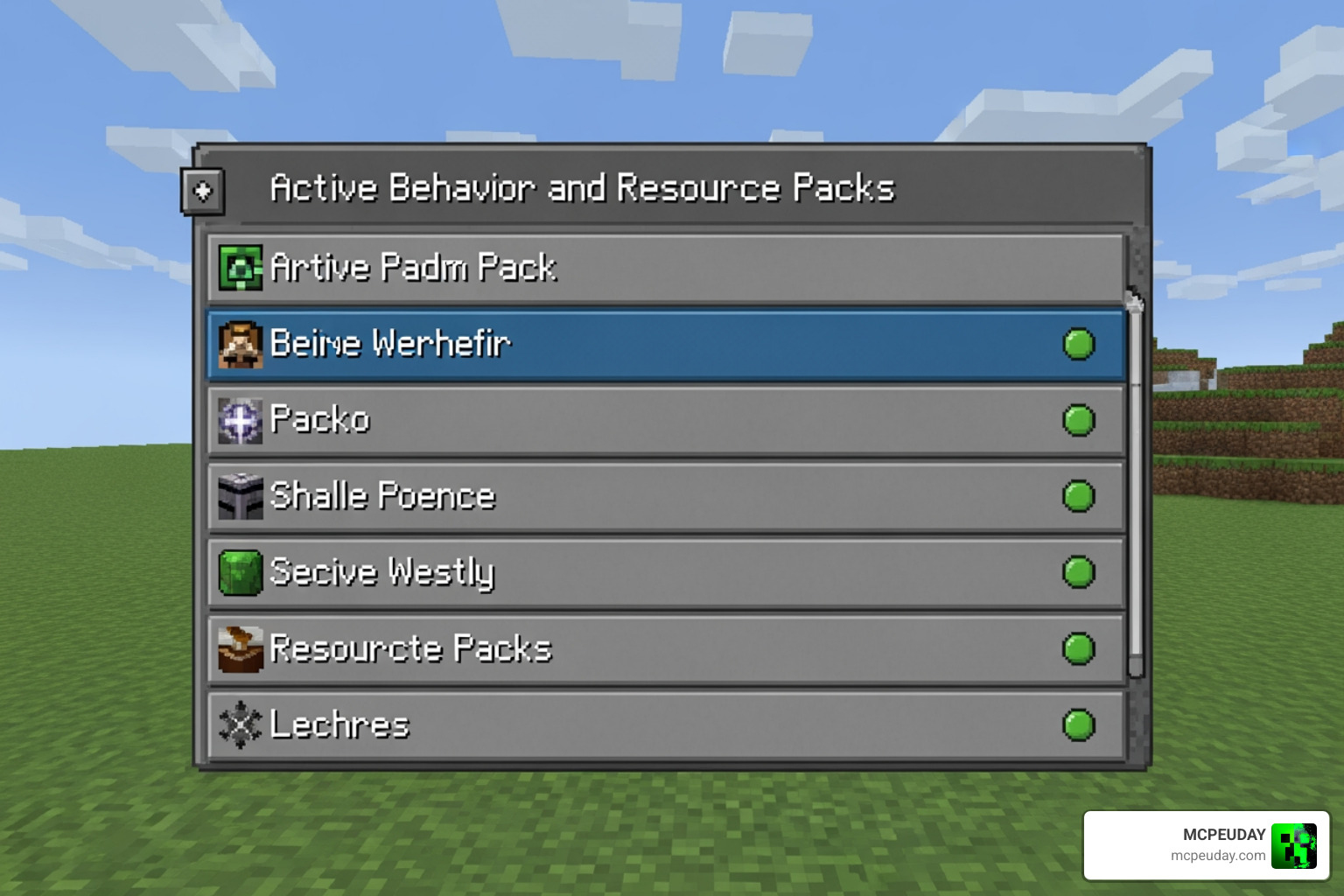 Minecraft world settings menu showing active behavior and resource packs Minecraft world settings menu showing active behavior and resource packs