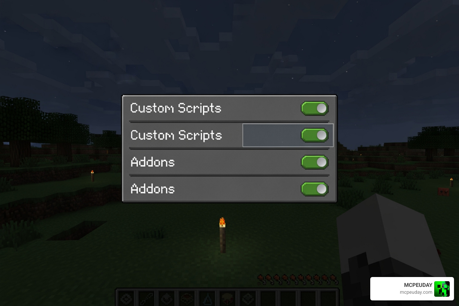 Minecraft Experimental Settings menu for 1.21 addons