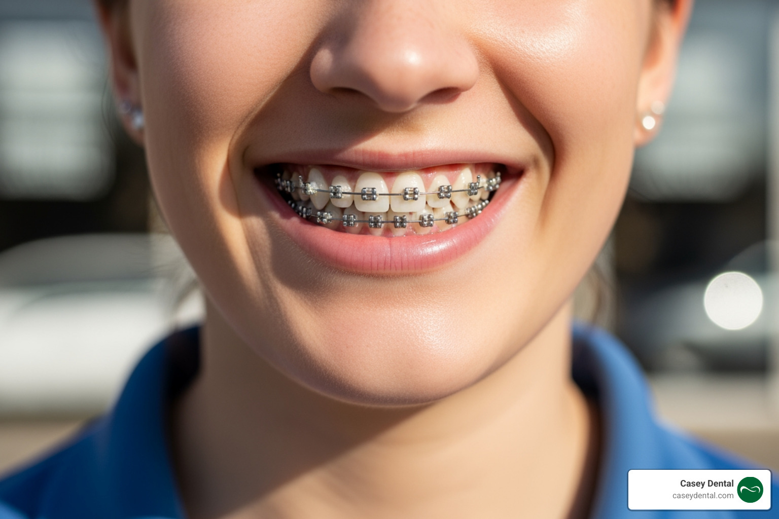 Clear ceramic braces blending with natural teeth