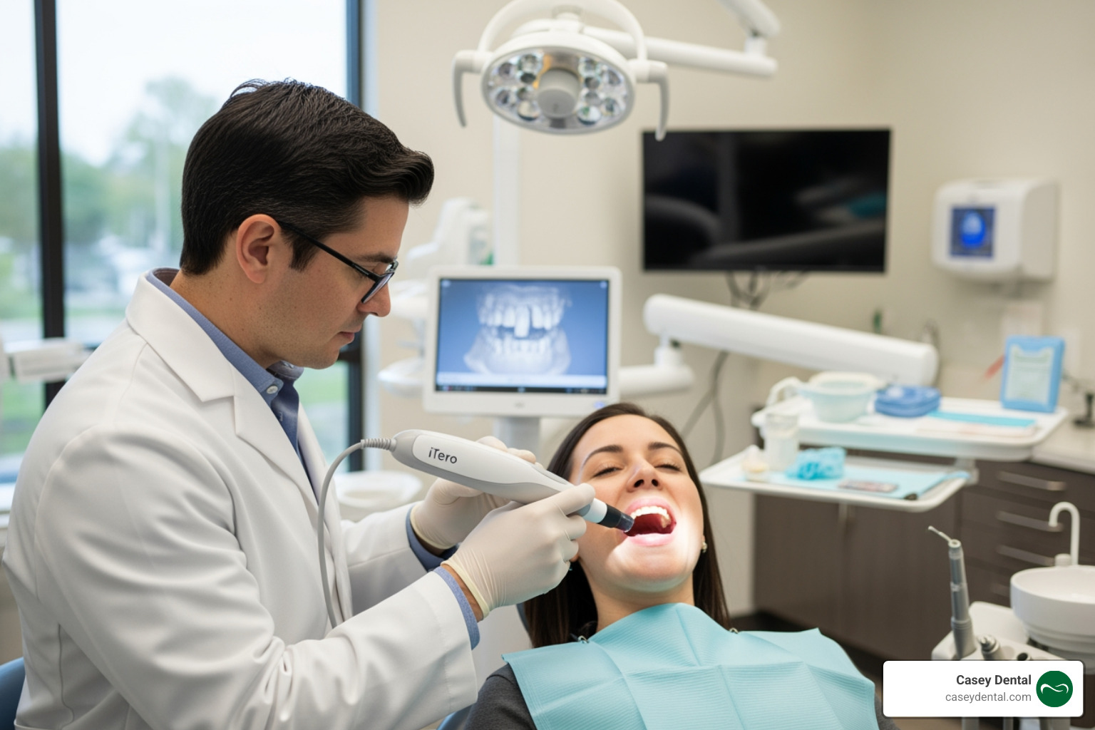 Dentist using an iTero digital scanner to create a 3D model of a patient's teeth