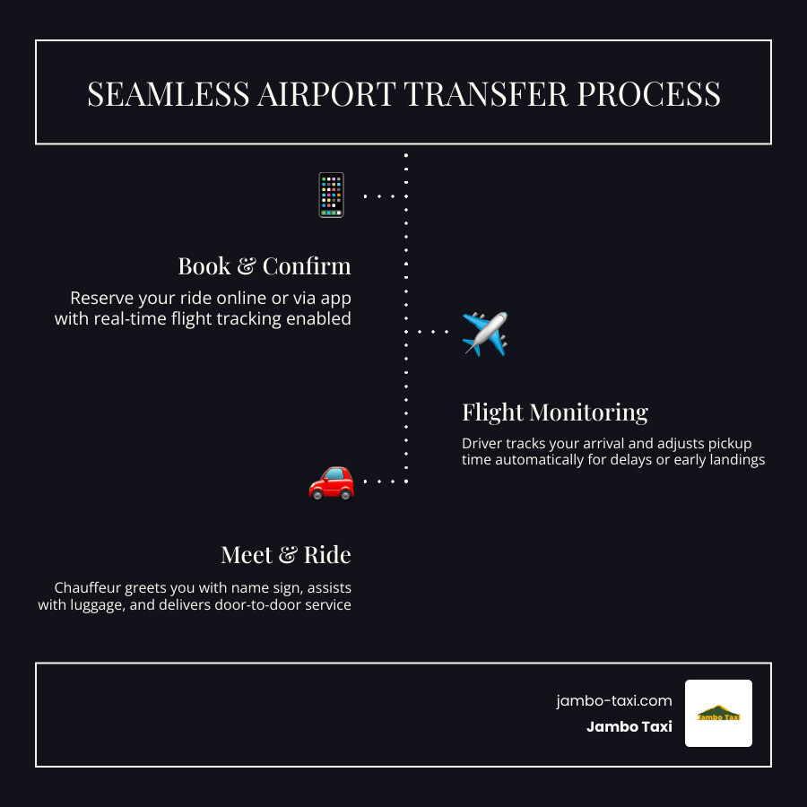 Step-by-step infographic: booking to airport arrival process with key service features infographic
