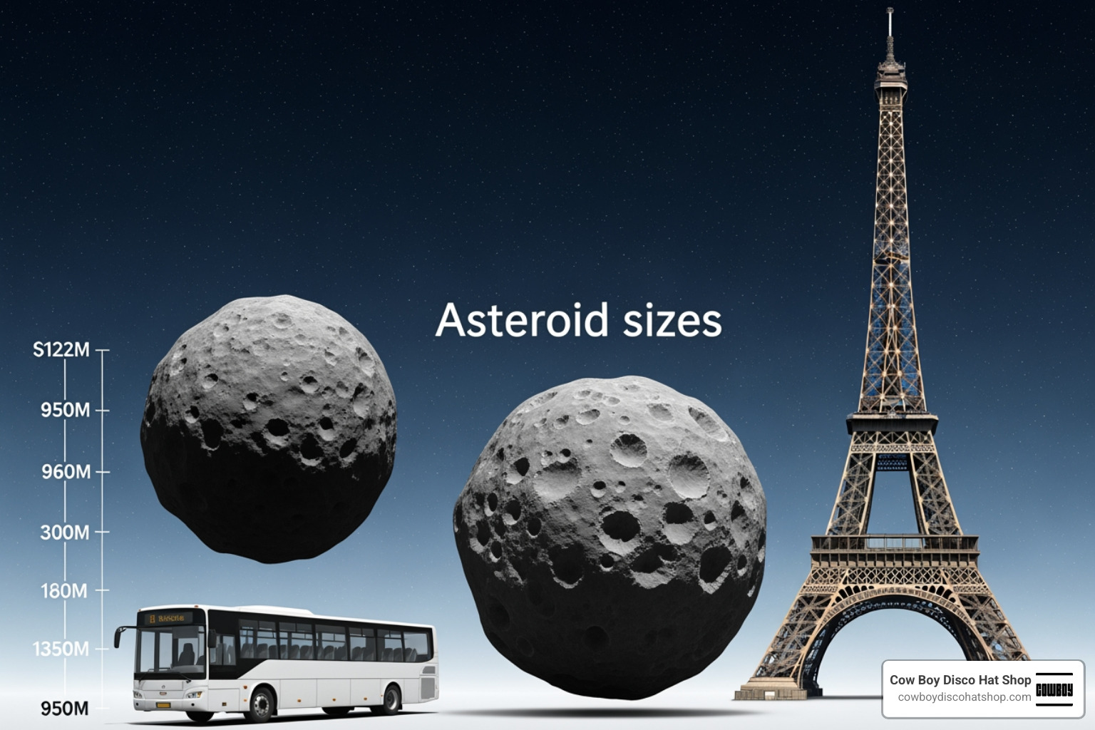 Graphic comparing sizes of 2026 JH2, 2025 TP5, and the Eiffel Tower