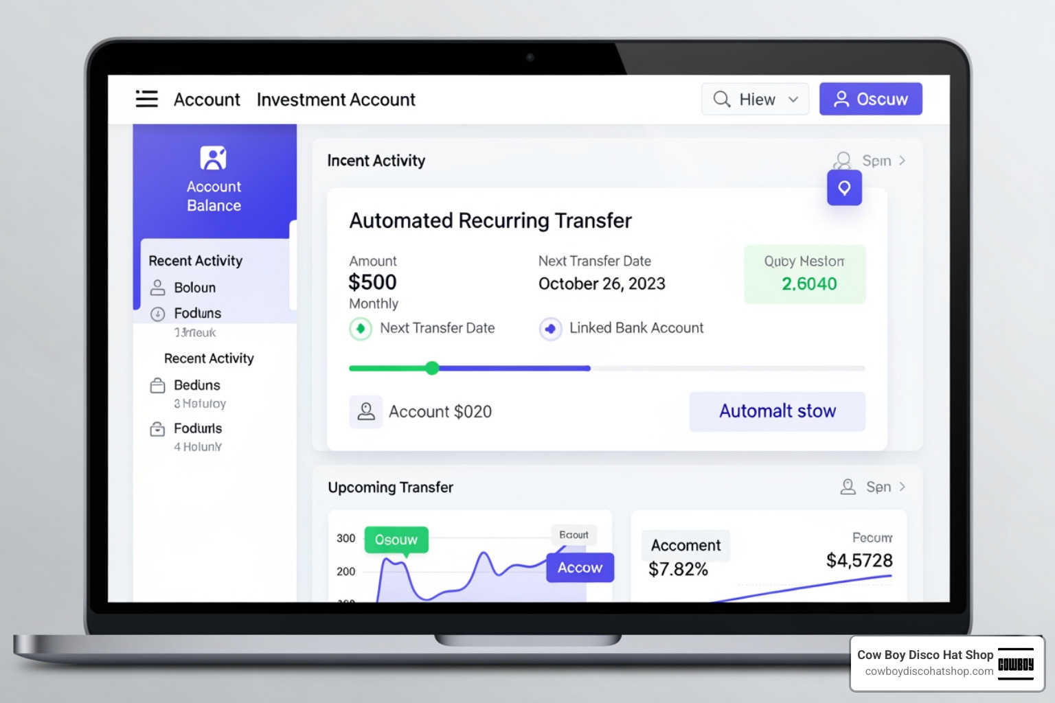 Digital interface showing automated recurring transfers into an investment account