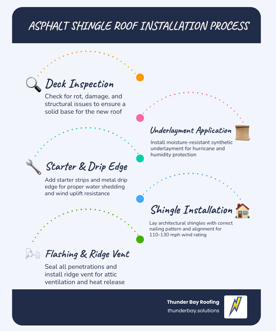7-step asphalt shingle installation process infographic for Land O' Lakes FL homes infographic 7-step asphalt shingle installation process infographic for Land O' Lakes FL homes infographic