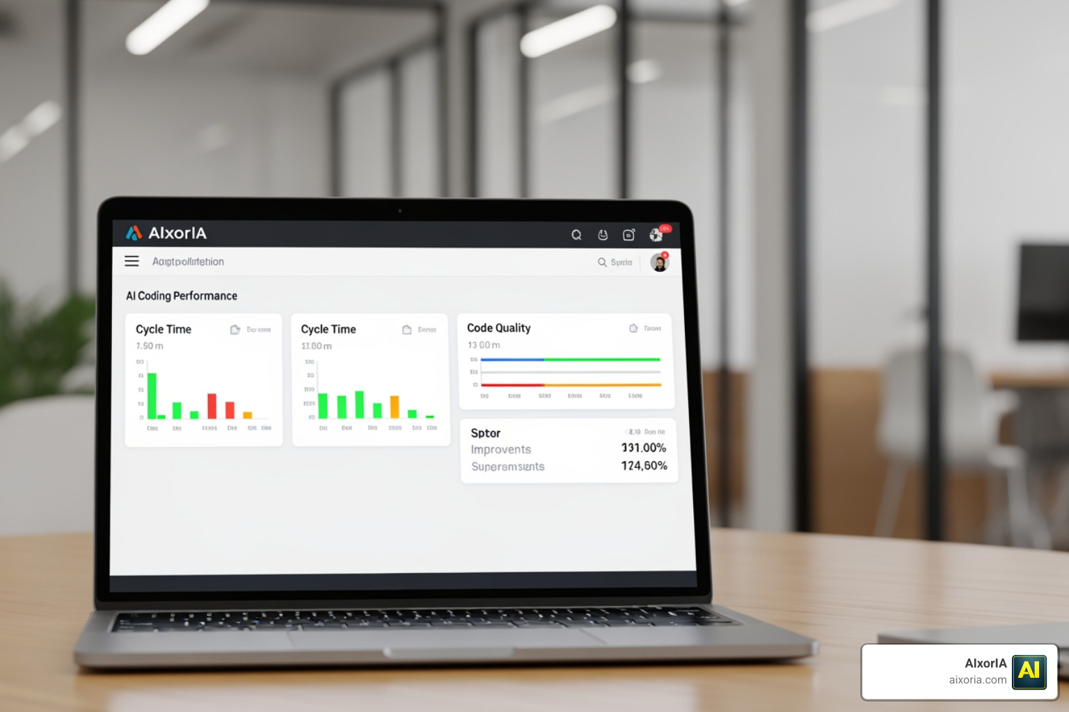 AI performance metrics dashboard showing cycle time and code quality improvements