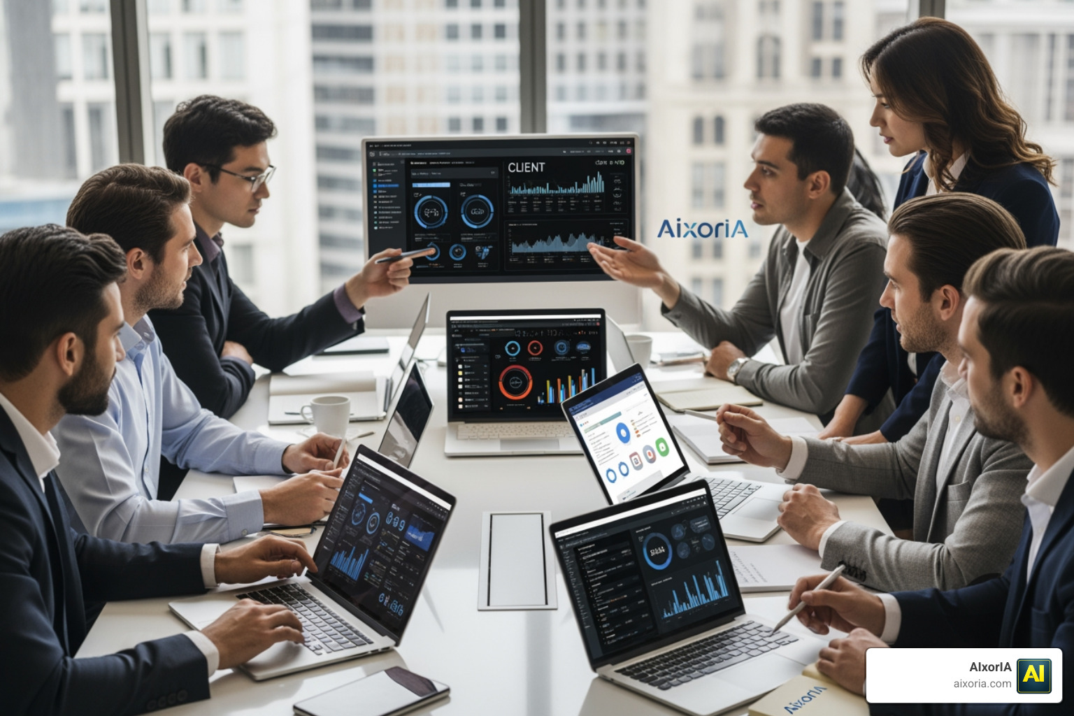 professional team collaborating on client data