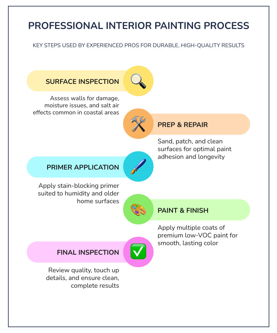 Steps in the professional interior painting process from prep to final coat infographic