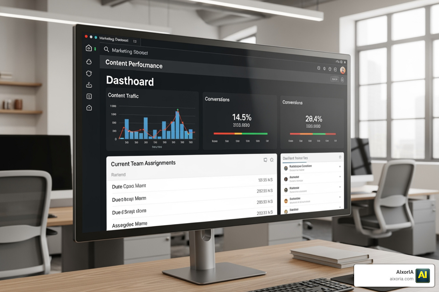 A centralized marketing dashboard showing real-time content performance and team tasks