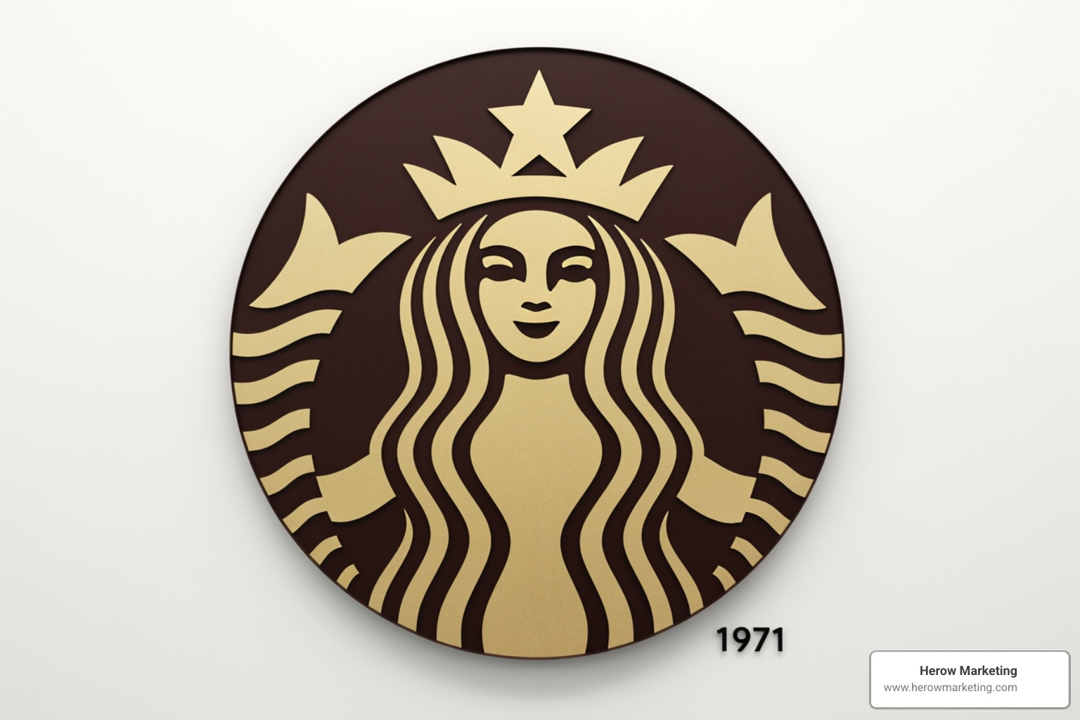 The original 1971 brown Starbucks logo featuring a detailed twin-tailed siren